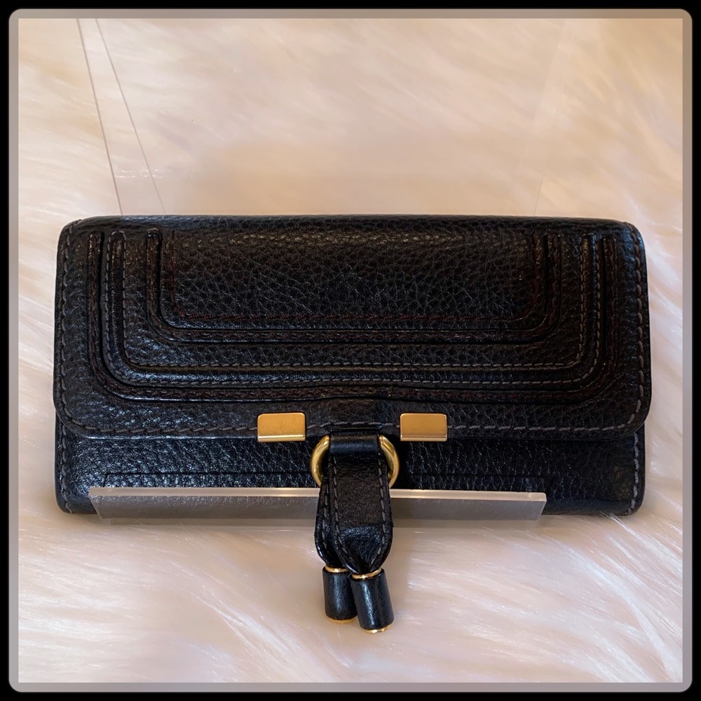 CHLOE Black Marcie Pebbled Calfskin Continental Flap Wallet